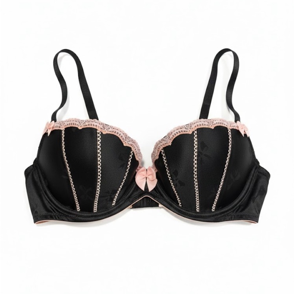 Victoria's Secret Black and Pink Satin Bra